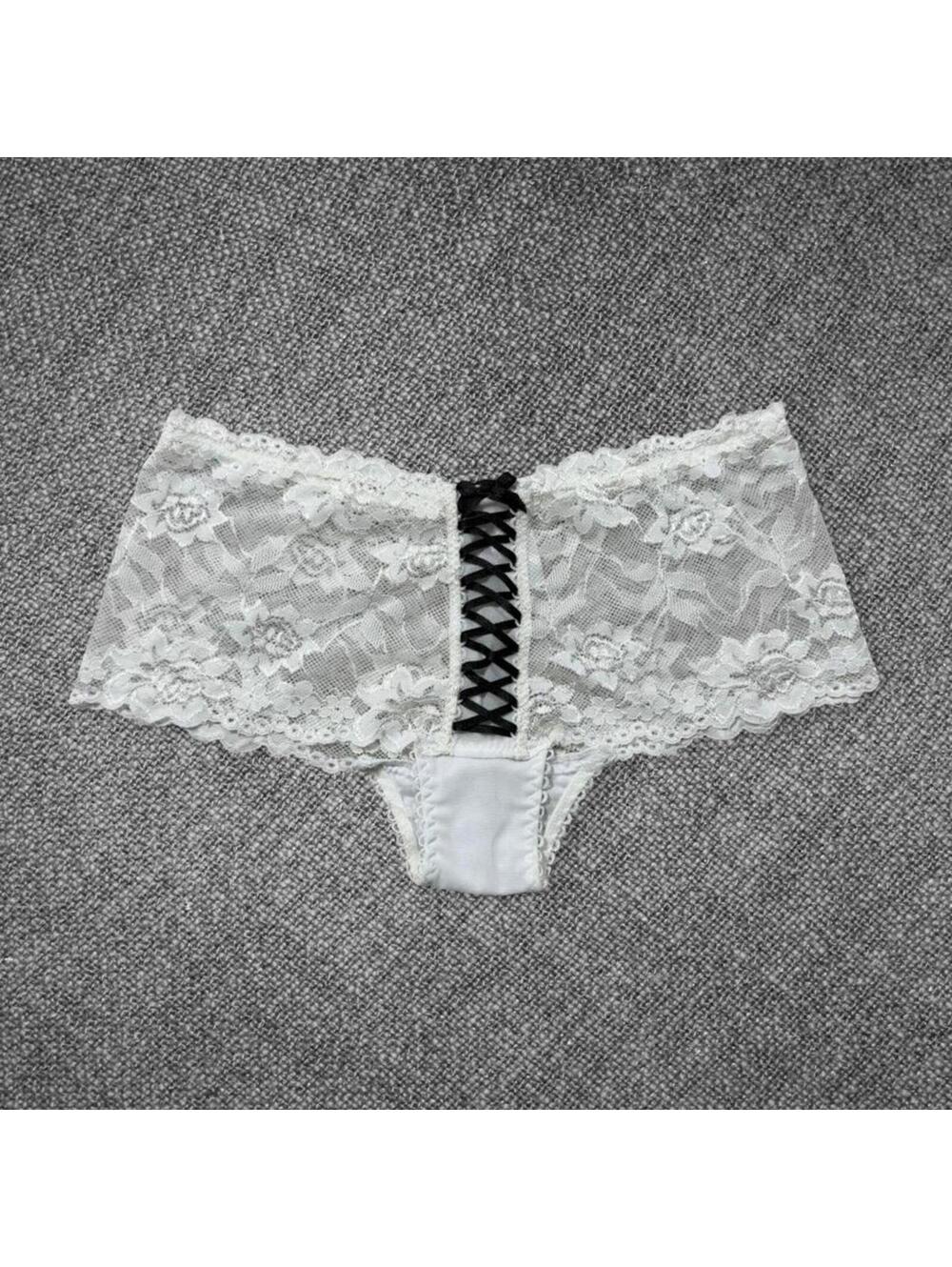 White Lace Panty With Black Ribbon Detail